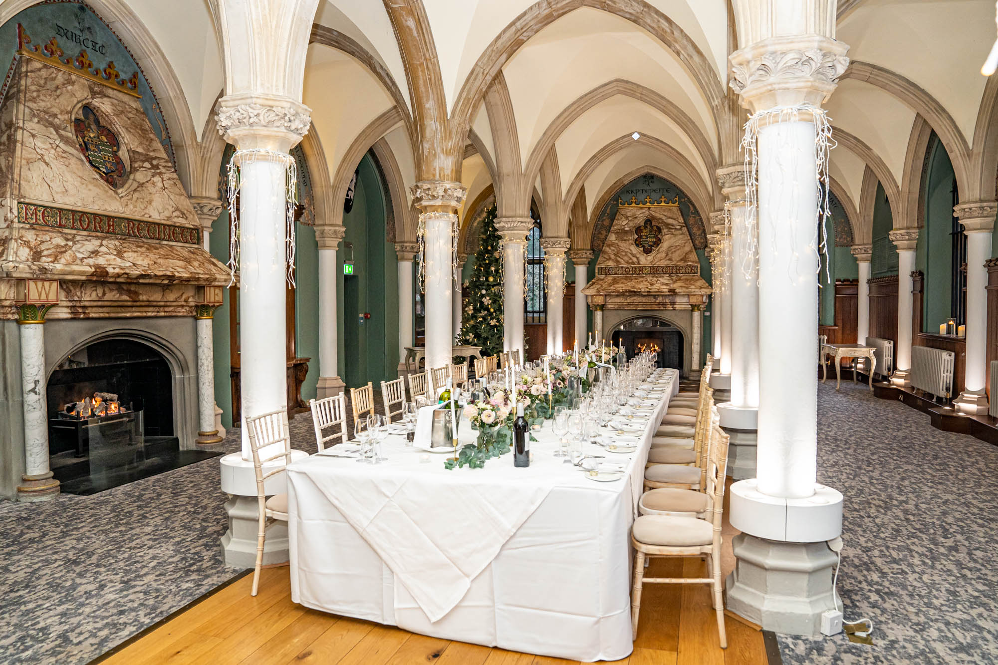 Long table set for wedding breakfast.